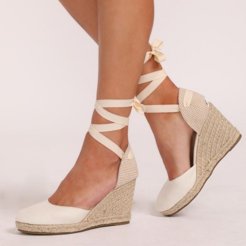 VISCATA BARCELONA Sargo Canvas Espadrille Wedges Sandals Natural Size 9